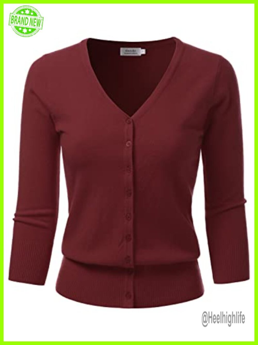 Women's 3/4 Sleeve V-Neck Button Down Knit Cardigan Sweater Soft